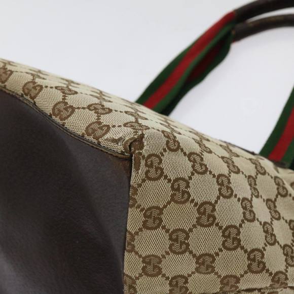 GUCCI GG Canvas Web Sherry Line Hand Bag Beige Red Green 131228 Auth 69952 - Picture 15 of 16